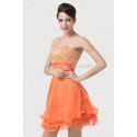   Fashion Strapless Off the Shoulder Knee Length Orange Beads Chiffon Short Prom dresses Formal Evening Party Gown CL6196