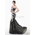   Floor Length Strapless White Appliques Mermaid Trumpet Evening Prom dress Black Formal Party Homecoming Gown CL6257
