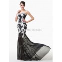   Floor Length Strapless White Appliques Mermaid Trumpet Evening Prom dress Black Formal Party Homecoming Gown CL6257