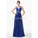   Hot Sale Stock Blue Long Chiffon Pleated beads Cap Sleeve Prom dress Formal party dresses Women Evening Gown CL6189