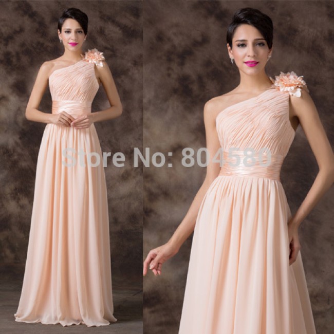   One Shoulder Floor Length Formal Chiffon evening dresses Women Long Prom Party Gown casual dress	CL6194