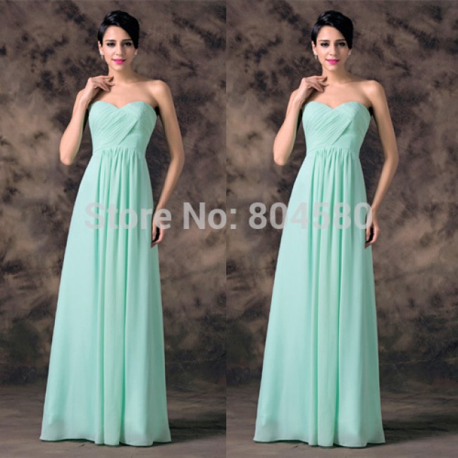   Pale Turquoise Color Chiffon Strapless Prom party dresses  Fashion Women Long Bridesmaid dresses CL6214