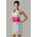   Silver Color with red waistband Crystal Sequins Bandage dress Short Evening Gown Women Summer Prom Party dresses CL6099