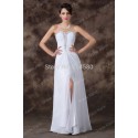  Strapless A Line Novelty Winter Party Dress Chiffon Long Evening dresses White Sleeveless Formal Prom Gowns CL6236