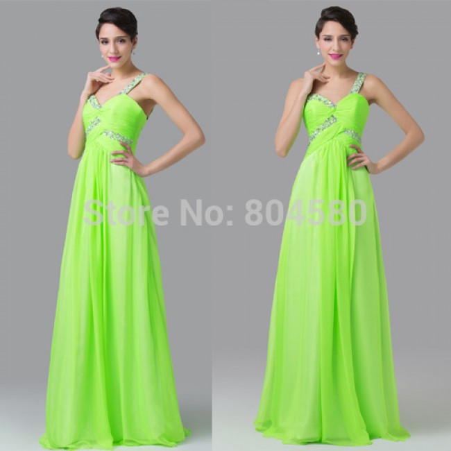  Sexy Women One Shoulder Floor Length Fluorescent Green Ball Night Prom Gown Beach Party dresses Long Evening dress CL6237