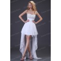  Sexy Strapless Short Front Long Back White Party Gown Chiffon Prom Evening Dress women CL3827
