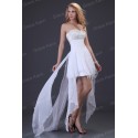   Sexy Strapless Short Front Long Back White Party Gown Chiffon Prom Evening Dress women CL3827