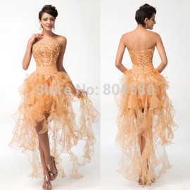 2015 Fashion Summer Strapless Women Bodycon Dress Party Evening Gown Elegant Vestidos Prom dresses Short Front Long Back 3848 