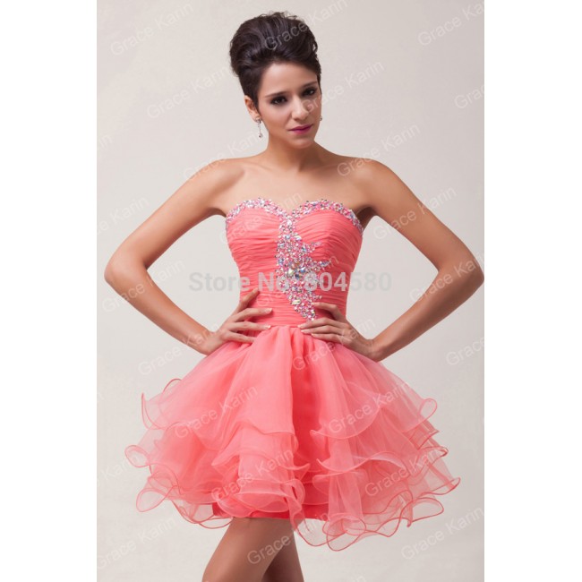 2015 New Fashion Stock Strapless Voile Short Evening Dress Sexy Party gown women Prom dresses Formal Ball Gowns CL6077