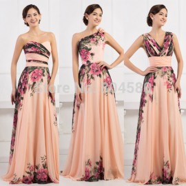 3 Designs Grace Karin Stock One Shoulder Flower Pattern Floral Print Chiffon Evening Gown Dress Party Prom dresses  CL750234