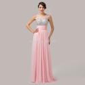 5 Colors Beaded Bust Transparent Back Floor Length A Line Chiffon Evening Dresses Long Formal Party Gown dress CL6110