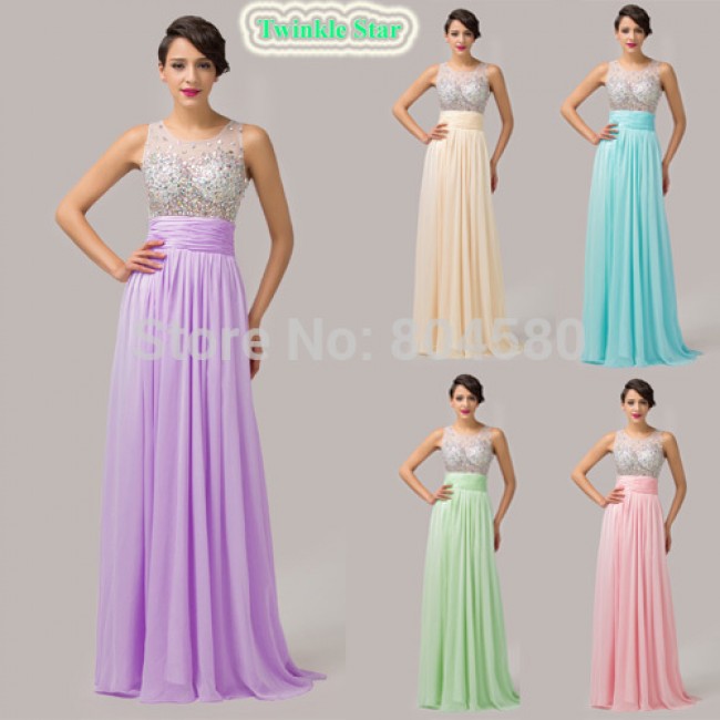 5 Colors Beaded Bust Transparent Back Floor Length A Line Chiffon Evening Dresses Long Formal Party Gown dress CL6110