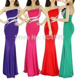 Actual Imagine 2015 New Charming One Shoulder Evening Party Gown Backless Bandage dress long mermaid prom dresses Beading 6062