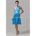 Beautiful Women Knee Length Blue Lace Special Occasion Formal Prom Gown Sexy Evening dress  CL6158