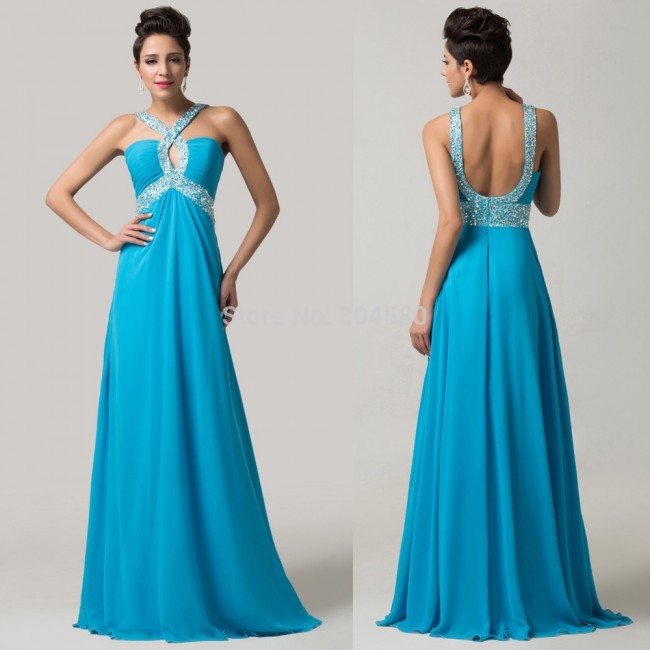 Best Selling Grace Karin  Crystal sequins A Line Chiffon Floor Length Long Bandage Evening Dresses Formal Prom dress CL6153