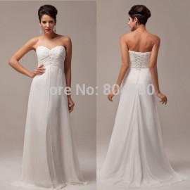 Best selling A-Line Strapless Chiffon prom dress Floor-Length Long evening dress White Party Gown CL6041
