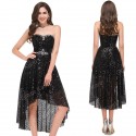 Black Sequins Sexy Strapless Women Short Front Long Back Prom dress Gown High Low Evening Dresses Gowns Lace Up Back C8915