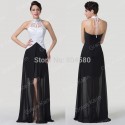 Black&White Special Occasion Novelty High Neck Chiffon Bandage dress Formal Evening Gown Cheap Long Prom dresses Stock CL6285