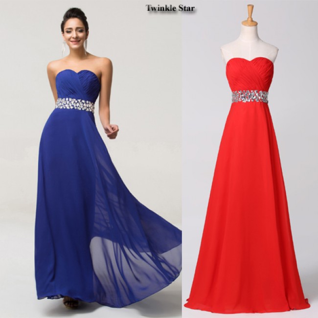 Blue Red Chiffon A Line Long Prom Dresses Floor Length Dress Party Evening Gown Elegant Women Formal Dinner Night Gowns CL7568