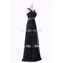 Brand  Fashion Chiffon evening dresses Halter Design Long Women Party Gown Black Prom Dress with waist Beads CL6013