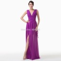 Brand New Purple Chiffon Tank Evening Dress V Neck Formal Party Prom dresses Sleeveless Elegant Bandage Gown Plus Size D6186