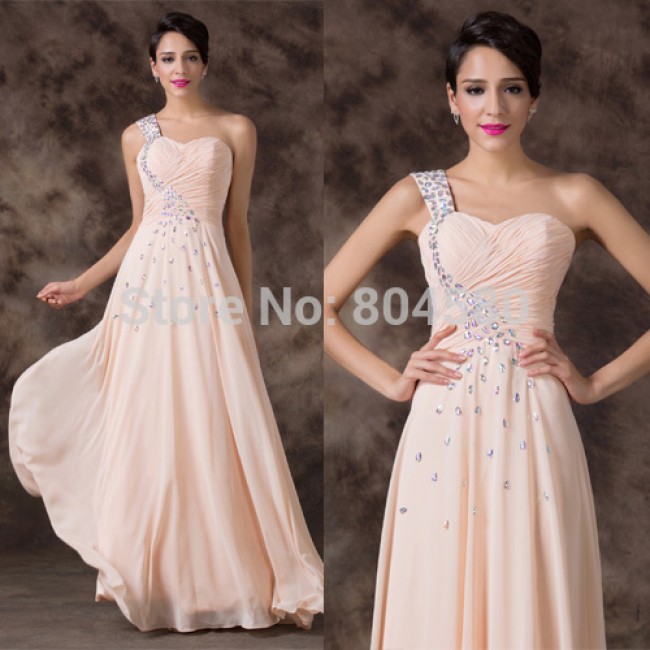 Charming  A Line One Shoulder Sleeveless Bead Homecoming Dance Gown Long Evening Formal Party dress  Prom dresses CL6195