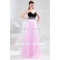 Cheap Hot sale A line Sleeveless Black&Pink Long Evening Dresses Lace up back Homecoming prom party Gown CL4415