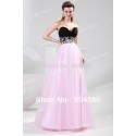 Cheap Hot sale A line Sleeveless Black&Pink Long Evening Dresses Lace up back Homecoming prom party Gown CL4415