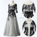 Cheap Stock Lace & Tulle Long Prom Gown Embroidery Half Sleeve Evening Dress Women Retro Vintage Party dresses   CL6051
