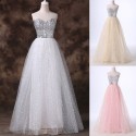 Cheap Prom Ball Gown Pink White Sexy Long Evening Dresses 2015 Tulle Backless Formal Gowns Women Party Dress Real Stock 6150