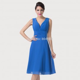 Christmas   Fashion Sleeveless Blue Formal Dresses For Women Special Occasion Dinner Party Gown Short Prom Dress CL6218