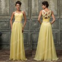 Custom Design Sexy Women Yellow Chiffon Sleeveless Prom dresses Long Party Dress 2015 Formal Evening Gowns Floor Length CL7577 