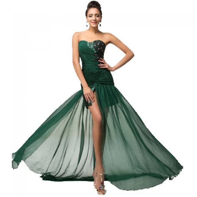 Dark Green Floor-Length Silk-Like High Split Gown Sheath Bandage Long Evening Dress Train Formal Prom Party Dress Women D7570