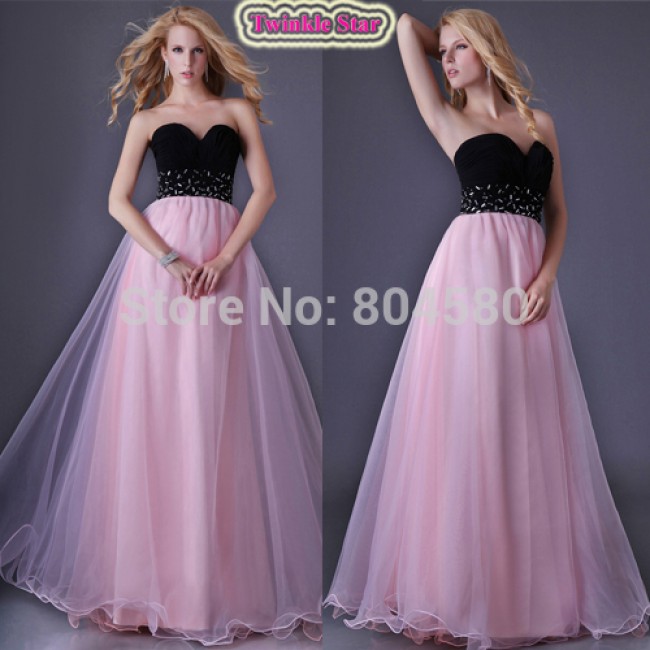 Discount Top Stock Strapless Tulle Floor Length Party Gown Sweetheart  Prom Dresses Beach Evening Dress  CL3465