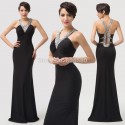 Elastic Open Back Black Prom dresses 2015 Ball Party Dinner Gown Long Bandage dress Women winter formal gowns for Wedding 6157
