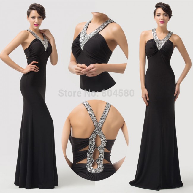 Elastic Open Back Black Prom dresses 2015 Ball Party Dinner Gown Long Bandage dress Women winter formal gowns for Wedding 6157