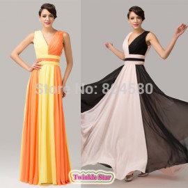 Elegant Deep V neck Maxi Evening dress Empire Line Celebrity dresses Formal prom Gown  CL6172