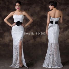 Elegant Grace Karin Flower Waist White Lace Sexy Bandage dress Slit Front Long Evening prom party dresses Formal Gowns CL6288