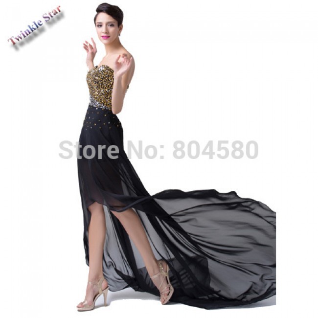 Elegant Grace Karin Strapless High-Low Chiffon Formal Evening Gown Beads Ball Prom Party dress Women Homecoming dresses CL6254