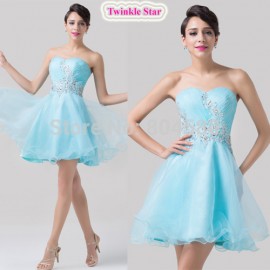 Elegant  Fashion Knee length Strapless Blue Color Sweetheart Women Dress Party Evening Prom dresses Gown CL6178