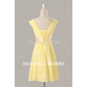 Elegant Stock Deep V Neck Chiffon Cocktail Party dress Yellow Masquerade Gown Short Homecoming Ball Prom Dresses CL6048
