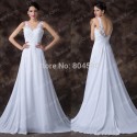 Elegant White Sleeveless Deep V neck A Line Evening dress Long Formal Gowns Women Backless Prom dresses   Fashion CL6252