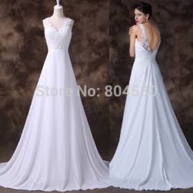 Elegant White Sleeveless Deep V neck A Line Evening dress Long Formal Gowns Women Backless Prom dresses   Fashion CL6252