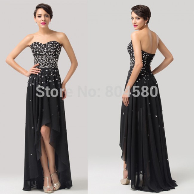 Elegant! Grace Karin Strapless Chiffon Long Black Evening Dress Party Gown Prom 2015 8 Size US 2~16  CL6166