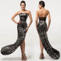 Elegant High Split Long Prom Dresses Black Gold Crystal Sequins Ankle Length 2015 Evening Gown Special Occasion Dress CL7589