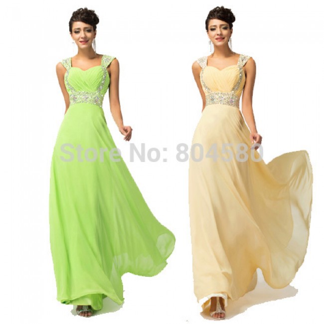 Elegant  Two Shoulder Straps Chiffon Evening Dresses Gown Party Women Prom Gowns 2015 Long Celebrity Dress vestido de festa 4446