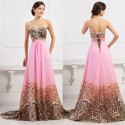 European Style Pink Leopard Printed Evening Dresses Women Long Prom Gown Floor Length Fashion Party Bandage Dress Plus Size Ball