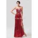 Fashion DesignStrapless Sequins Women Split red Celebrity dresses Long Evening dress Bandage Party Gown Lace-up back CL6102