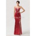 Fashion DesignStrapless Sequins Women Split red Celebrity dresses Long Evening dress Bandage Party Gown Lace-up back CL6102