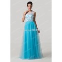 Fashion Full Length Blue Lace Applique Long Evening dress Formal Prom Dresses Elegant Maternity Party Girl Gown CL6124